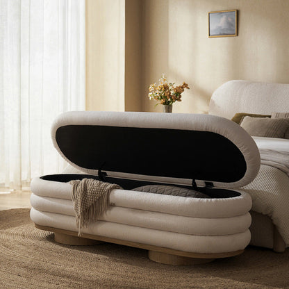 Modern Minimalist Oval Sherpa Fabric Solid Wood Sponge Footstool For Living Room