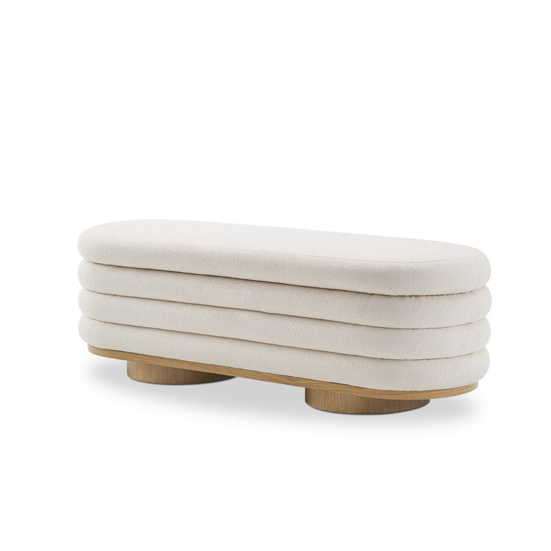 Modern Minimalist Oval Sherpa Fabric Solid Wood Sponge Footstool For Living Room