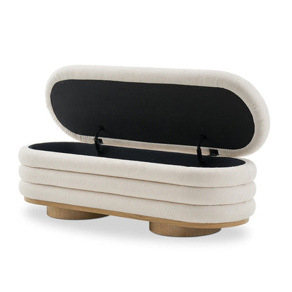 Modern Minimalist Oval Sherpa Fabric Solid Wood Sponge Footstool For Living Room