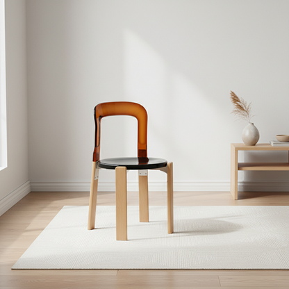 Modern Minimalist Round Seat Solid Wood Plastic Dining Chair Backrest For Dining Room