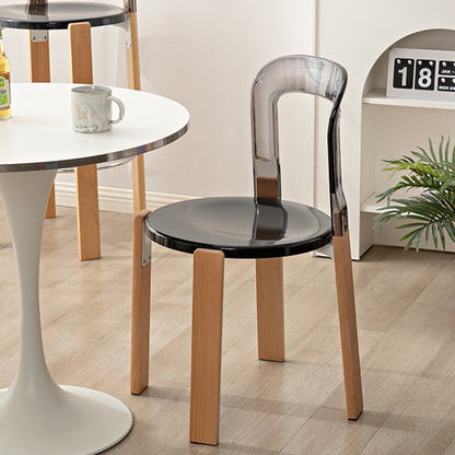 Modern Minimalist Round Seat Solid Wood Plastic Dining Chair Backrest For Dining Room