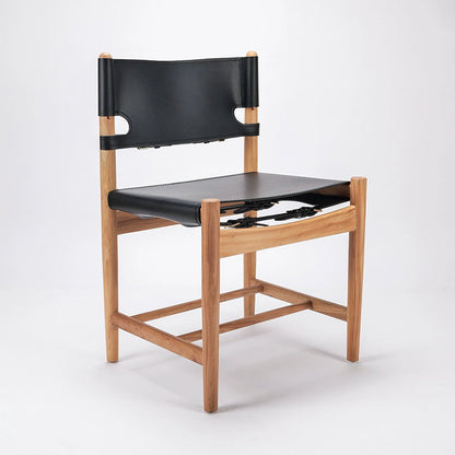 Traditional Vintage Rectangular Seat Solid Wood Saddle Leather Dining Chair Backrest For Dining Room