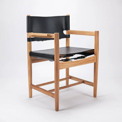 Traditional Vintage Rectangular Seat Solid Wood Saddle Leather Dining Chair Backrest For Dining Room