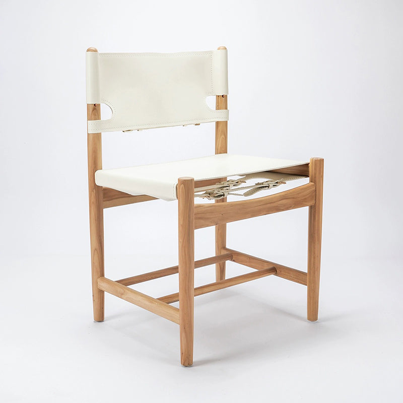 Traditional Vintage Rectangular Seat Solid Wood Saddle Leather Dining Chair Backrest For Dining Room