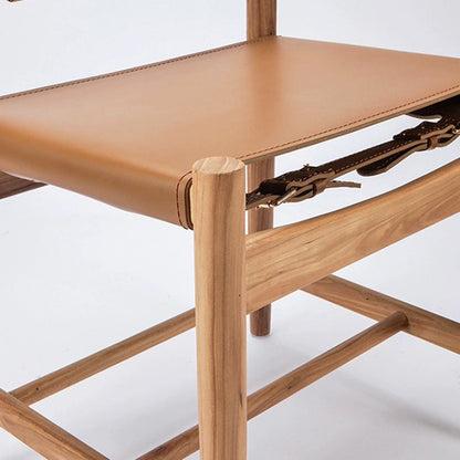 Traditional Vintage Rectangular Seat Solid Wood Saddle Leather Dining Chair Backrest For Dining Room