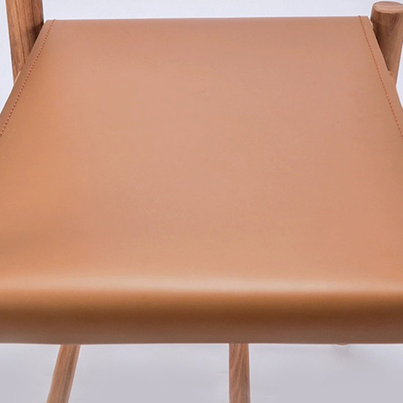 Traditional Vintage Rectangular Seat Solid Wood Saddle Leather Dining Chair Backrest For Dining Room
