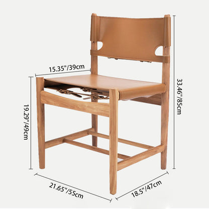 Traditional Vintage Rectangular Seat Solid Wood Saddle Leather Dining Chair Backrest For Dining Room