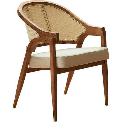 Traditional Vintage Rectangular Seat Cushion Solid Wood Rattan Cotton Linen Sponge Dining Chair Backrest Armrest For Dining Room
