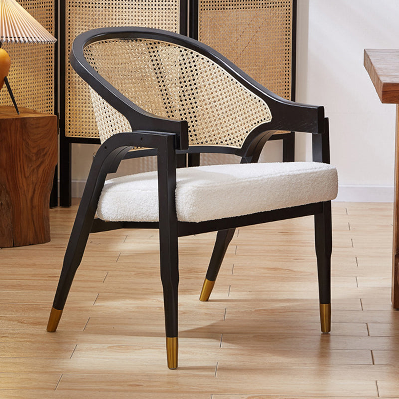 Traditional Vintage Rectangular Seat Cushion Solid Wood Rattan Cotton Linen Sponge Dining Chair Backrest Armrest For Dining Room