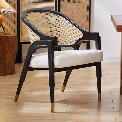 Traditional Vintage Rectangular Seat Cushion Solid Wood Rattan Cotton Linen Sponge Dining Chair Backrest Armrest For Dining Room
