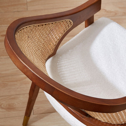 Traditional Vintage Rectangular Seat Cushion Solid Wood Rattan Cotton Linen Sponge Dining Chair Backrest Armrest For Dining Room