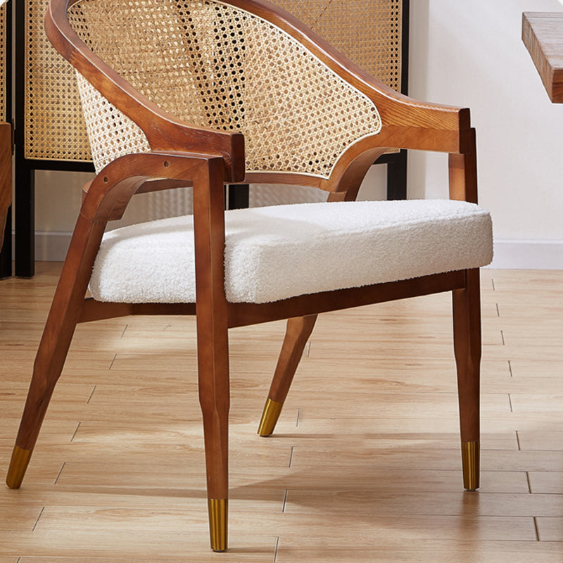 Traditional Vintage Rectangular Seat Cushion Solid Wood Rattan Cotton Linen Sponge Dining Chair Backrest Armrest For Dining Room