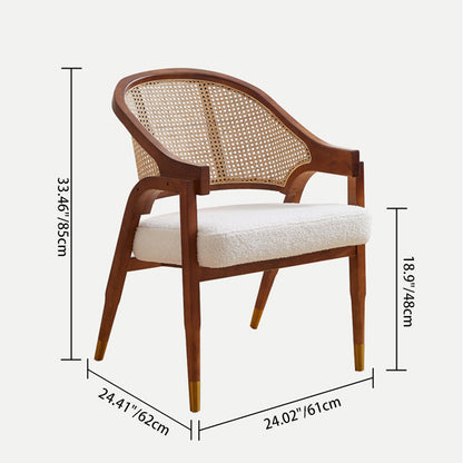 Traditional Vintage Rectangular Seat Cushion Solid Wood Rattan Cotton Linen Sponge Dining Chair Backrest Armrest For Dining Room