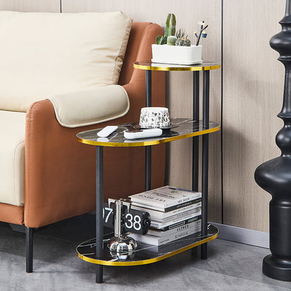 Modern Minimalist Oval Medium Density Fiberboard Solid Wood End Table 4-Leg 3-Tier For Living Room