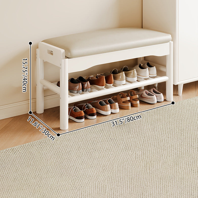 Modern Minimalist Rectangular Solid Wood PU Leather Sponge Footstool For Living Room