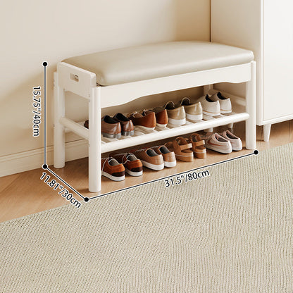 Modern Minimalist Rectangular Solid Wood PU Leather Sponge Footstool For Living Room