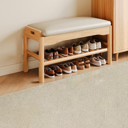 Modern Minimalist Rectangular Solid Wood PU Leather Sponge Footstool For Living Room