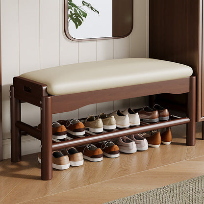 Modern Minimalist Rectangular Solid Wood PU Leather Sponge Footstool For Living Room