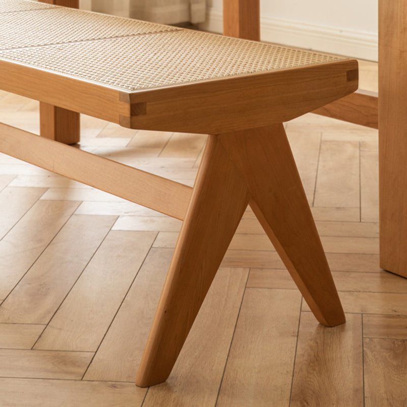 Traditional Vintage Rectangular Solid Wood Rattan-Style Footstool For Living Room
