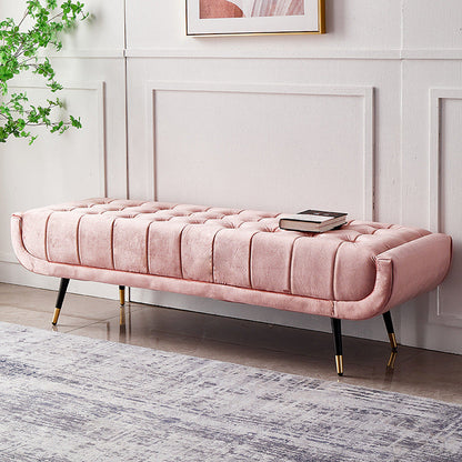 Modern Minimalist Rectangular Velvet Fabric Sponge Metal Footstool For Living Room