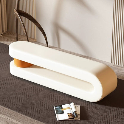 Modern Minimalist Curved Nappa Leather Solid Wood Plywood Sponge Bench For Living Room