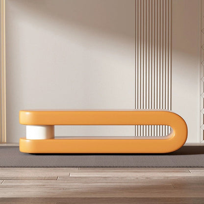 Modern Minimalist Curved Nappa Leather Solid Wood Plywood Sponge Bench For Living Room