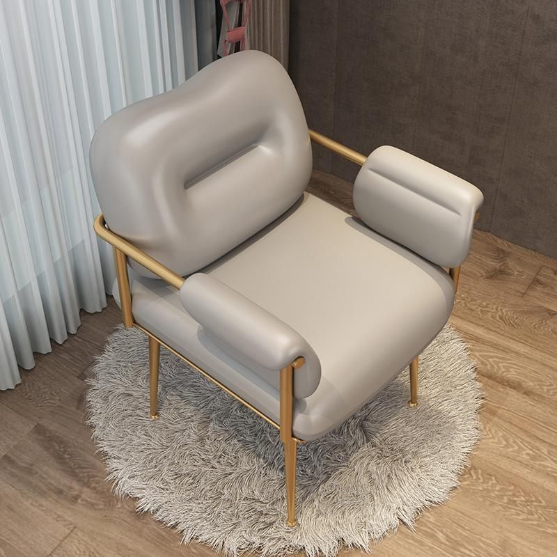 Modern Minimalist Rectangular Synthetic Leather Carbon Steel Sponge Vanity Stool Backrest Armrest For Bedroom