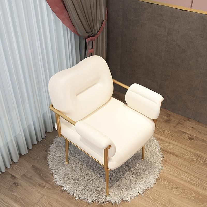 Modern Minimalist Rectangular Synthetic Leather Carbon Steel Sponge Vanity Stool Backrest Armrest For Bedroom