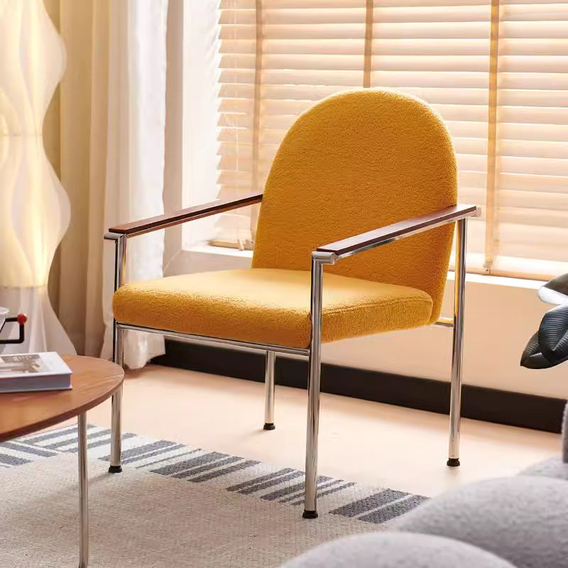 Modern Minimalist Rectangular Seat Cushion Stainless Steel Hemp Fabric Sponge Dining Chair Backrest Armrest For Dining Room