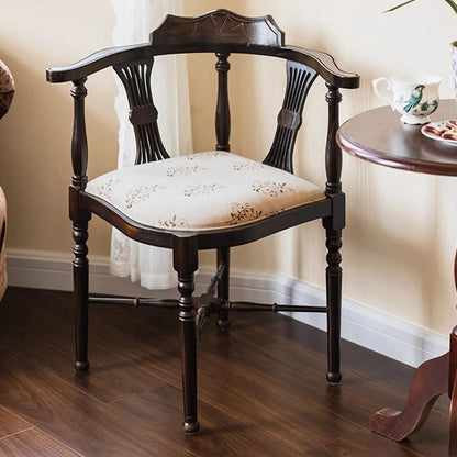 Traditional Vintage Rectangular Cushion Solid Wood Fabric Sponge Dining Chair Backrest Armrest For Dining Room