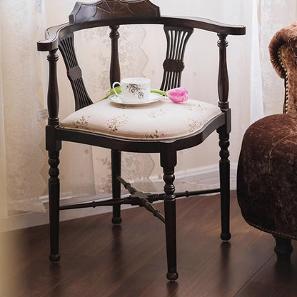 Traditional Vintage Rectangular Cushion Solid Wood Fabric Sponge Dining Chair Backrest Armrest For Dining Room