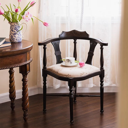 Traditional Vintage Rectangular Cushion Solid Wood Fabric Sponge Dining Chair Backrest Armrest For Dining Room
