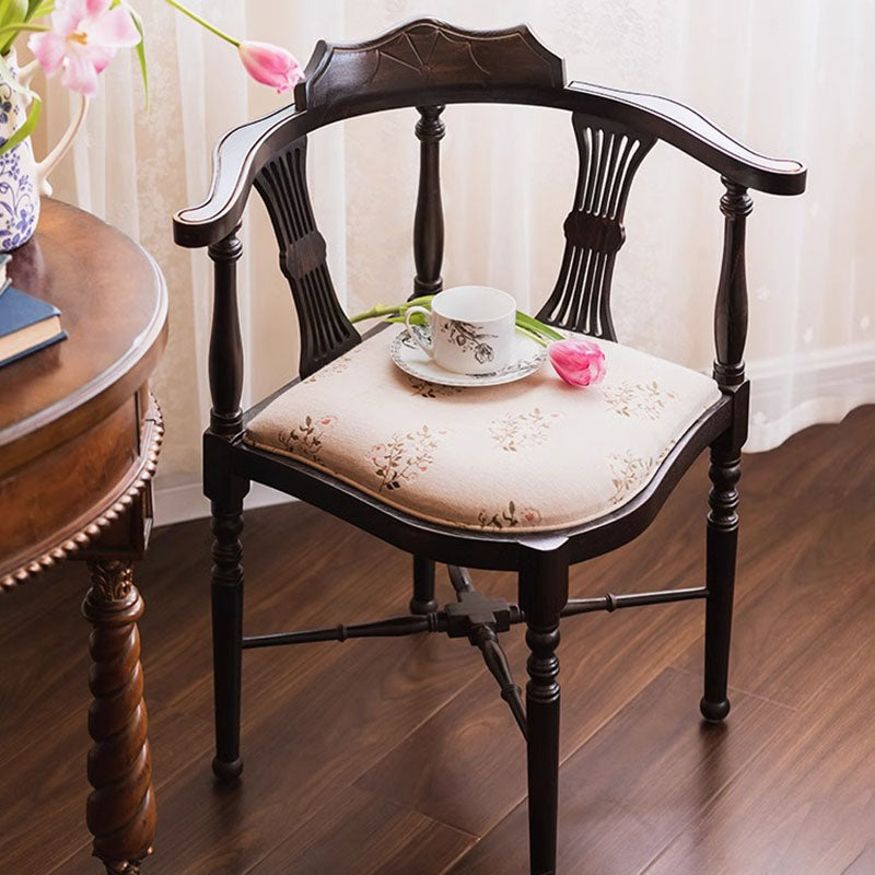Traditional Vintage Rectangular Cushion Solid Wood Fabric Sponge Dining Chair Backrest Armrest For Dining Room