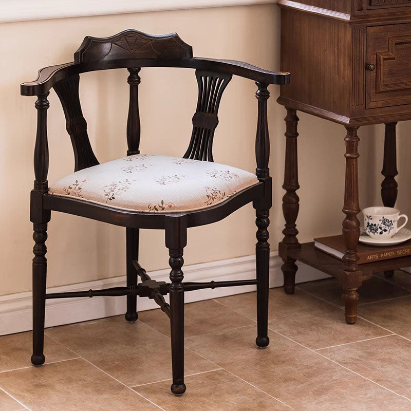 Traditional Vintage Rectangular Cushion Solid Wood Fabric Sponge Dining Chair Backrest Armrest For Dining Room