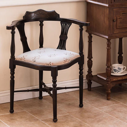 Traditional Vintage Rectangular Cushion Solid Wood Fabric Sponge Dining Chair Backrest Armrest For Dining Room