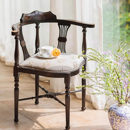Traditional Vintage Rectangular Cushion Solid Wood Fabric Sponge Dining Chair Backrest Armrest For Dining Room