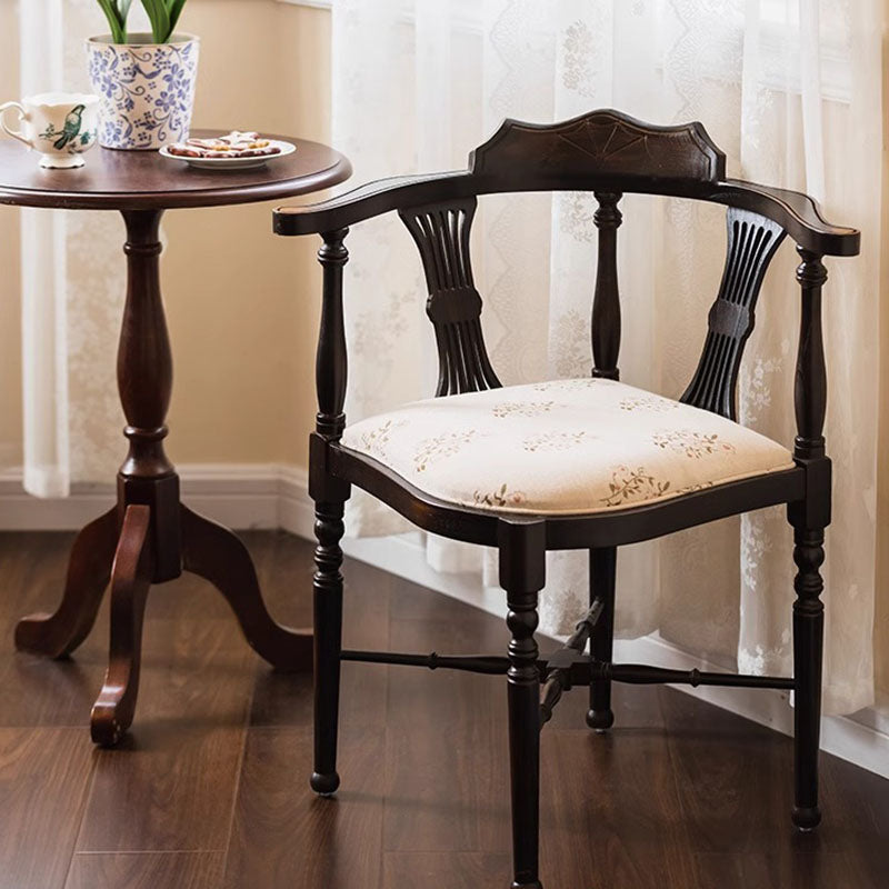 Traditional Vintage Rectangular Cushion Solid Wood Fabric Sponge Dining Chair Backrest Armrest For Dining Room