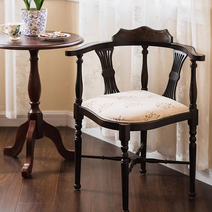 Traditional Vintage Rectangular Cushion Solid Wood Fabric Sponge Dining Chair Backrest Armrest For Dining Room