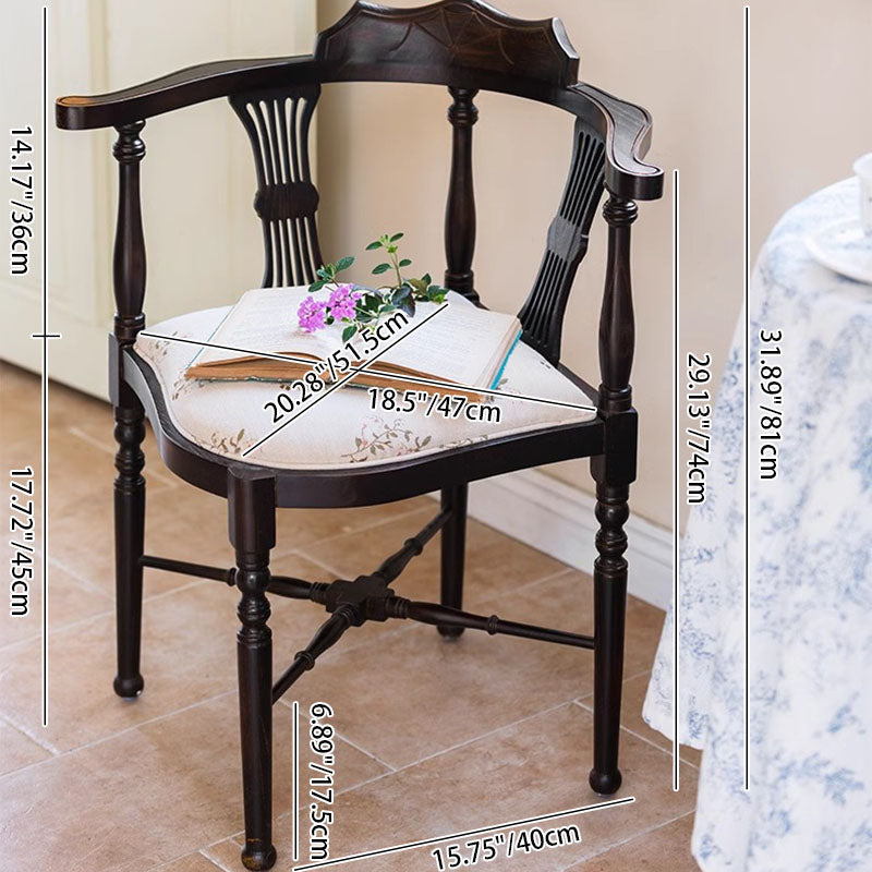 Traditional Vintage Rectangular Cushion Solid Wood Fabric Sponge Dining Chair Backrest Armrest For Dining Room