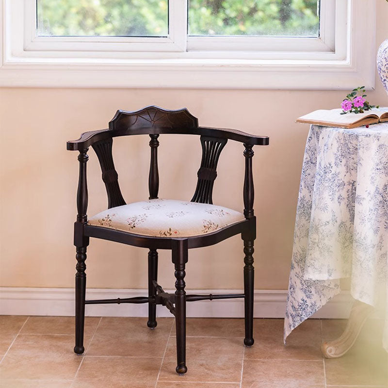Traditional Vintage Rectangular Cushion Solid Wood Fabric Sponge Dining Chair Backrest Armrest For Dining Room