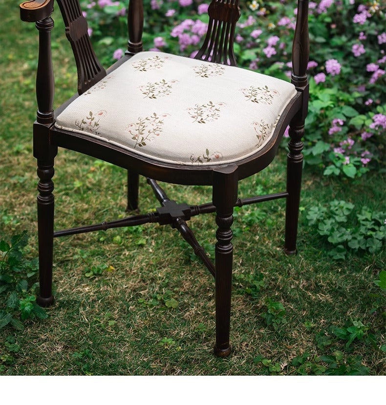 Traditional Vintage Rectangular Cushion Solid Wood Fabric Sponge Dining Chair Backrest Armrest For Dining Room