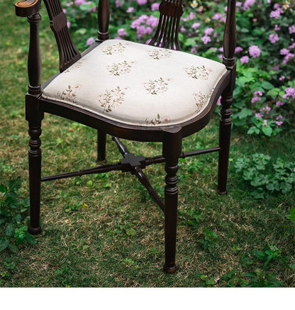 Traditional Vintage Rectangular Cushion Solid Wood Fabric Sponge Dining Chair Backrest Armrest For Dining Room