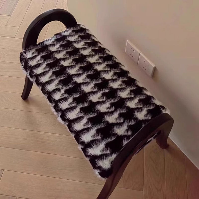 Traditional Vintage Rectangular Cushion Solid Wood Imitation Mink Velvet Sponge Low Stool Armrest For Living Room