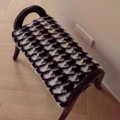Traditional Vintage Rectangular Cushion Solid Wood Imitation Mink Velvet Sponge Low Stool Armrest For Living Room