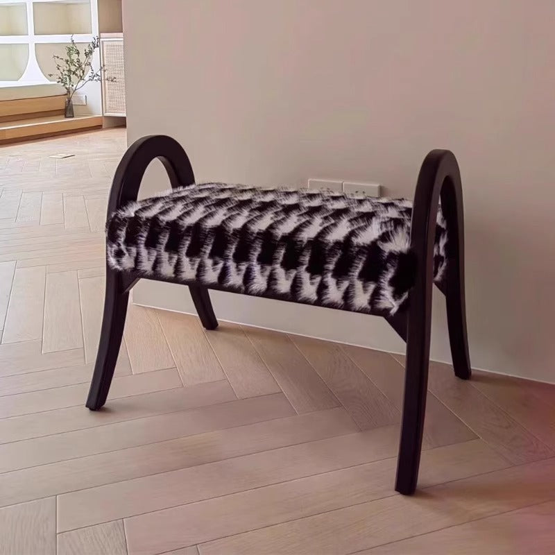 Traditional Vintage Rectangular Cushion Solid Wood Imitation Mink Velvet Sponge Low Stool Armrest For Living Room