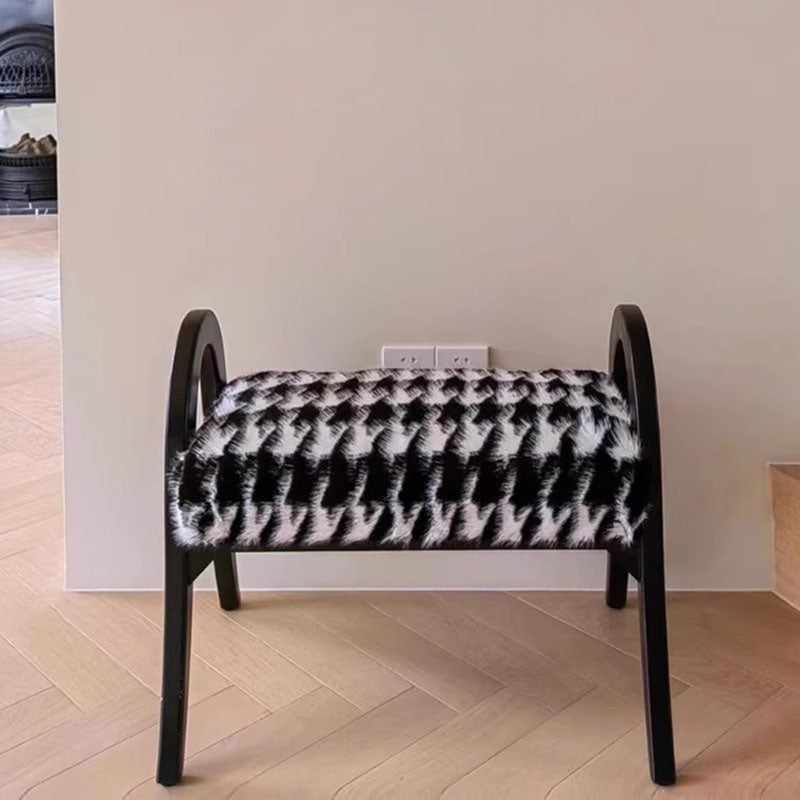 Traditional Vintage Rectangular Cushion Solid Wood Imitation Mink Velvet Sponge Low Stool Armrest For Living Room