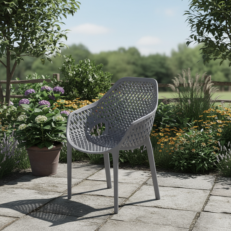 Modern Minimalist Curved Plastic Outdoor Chair Openwork Backrest Armrest For Garden