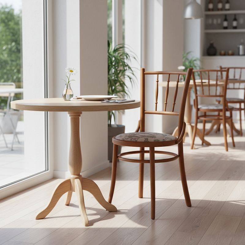 Traditional Vintage Round Cushion Solid Wood Linen Sponge Dining Chair Backrest For Dining Room