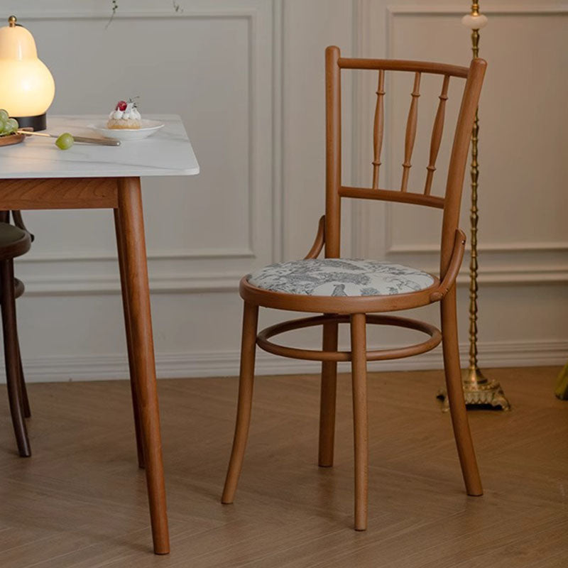 Traditional Vintage Round Cushion Solid Wood Linen Sponge Dining Chair Backrest For Dining Room
