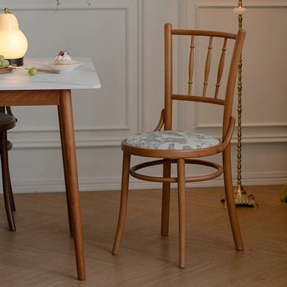 Traditional Vintage Round Cushion Solid Wood Linen Sponge Dining Chair Backrest For Dining Room